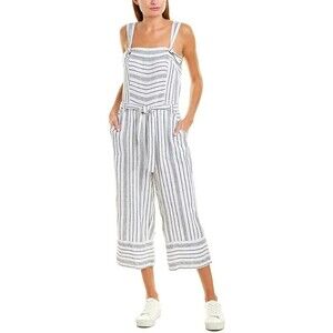 VINCE CAMUTO Variegated Twill Stripe Linen Blend Cropped Jumpsuit  sz XS White